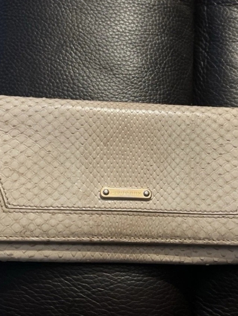 NWT Burberry Taupe Genuine Python Skin Bifold Leather Lined Wallet